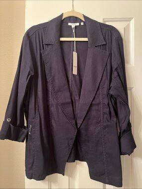 Chico's Black Linen Open-Front Women's Blazer Jacket
